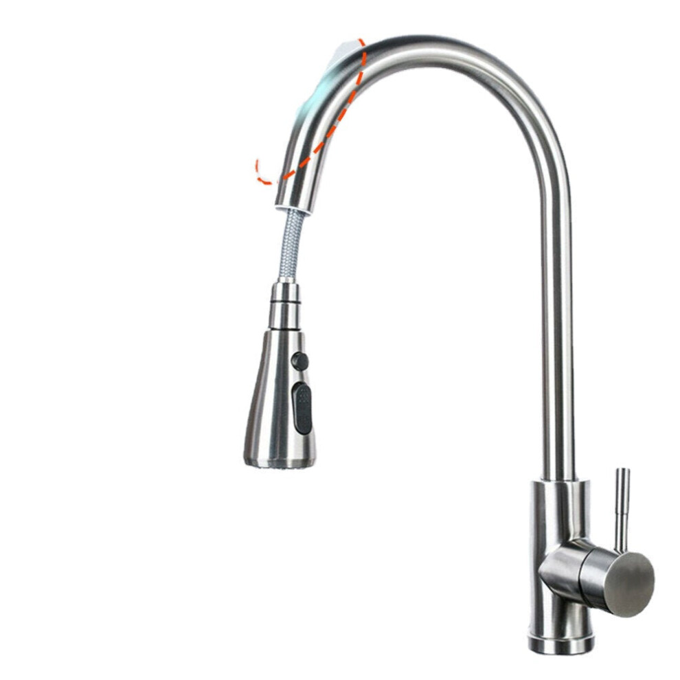 (Silver) Stainless Steel Kitchen Sink Faucets Mixer Smart Touch Sensor Pull Out Hot Cold Water Tap Crane