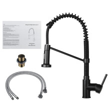 (Black) Kitchen Faucet Swivel Spout Single Handle Sink Pull Down Spray Mixer Tap