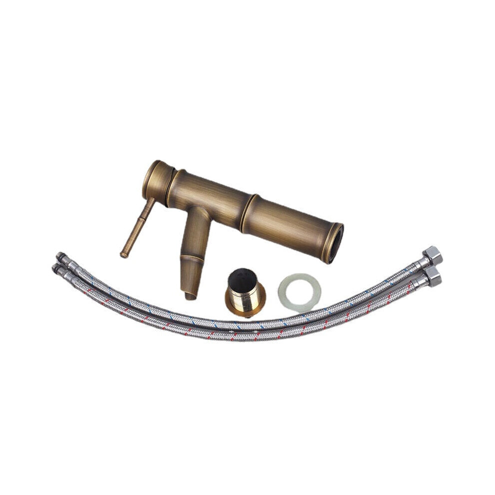(with hose) Single Handle Deck Mount Bathroom Bamboo Vessel Sink Faucet Antique Copper Short Spout Bath Tub Mixer Taps
