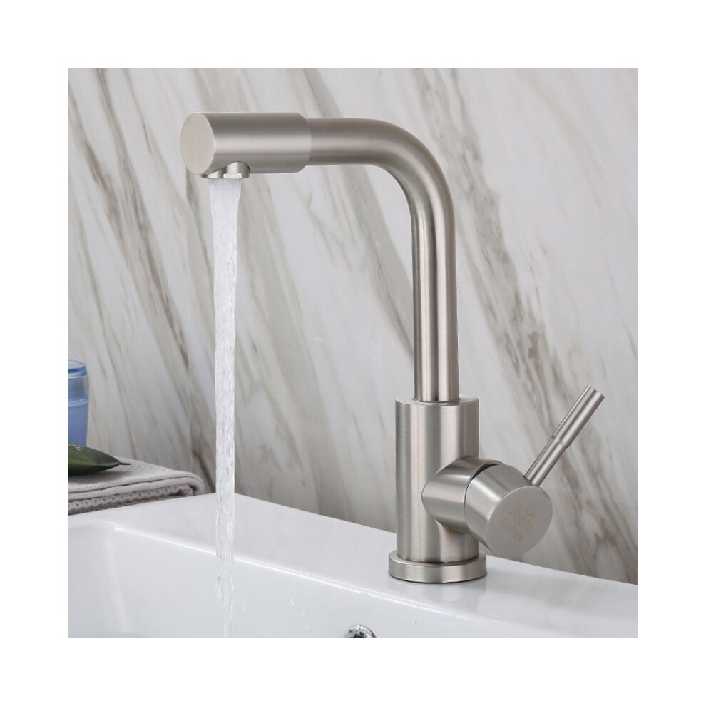 Stainless Steel Bathroom Basin Faucet 360 Rotate Single Handle Single Hole Lead Free Hot And Cold Mixer Taps With Hoses