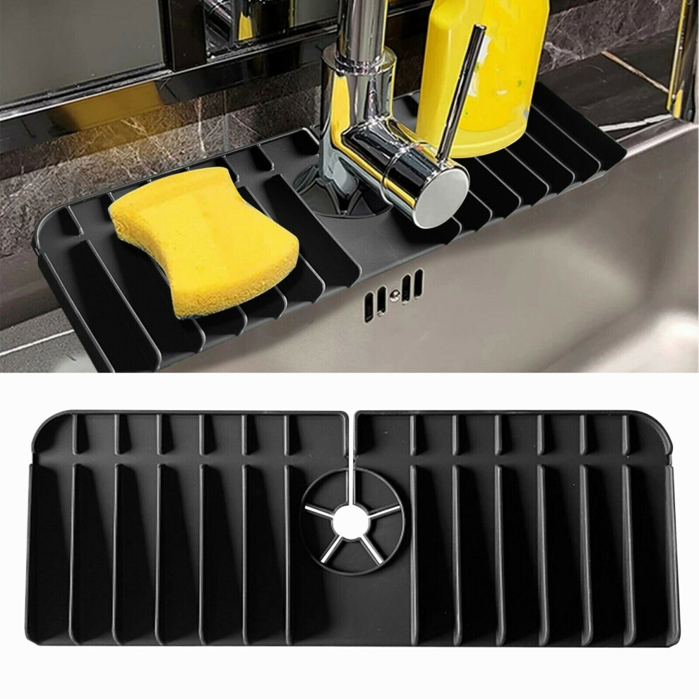(Upgraded version-black) Upgrade Silicone Faucet Mat Kitchen Sink Bathroom Faucet Water Catcher Mat Drip