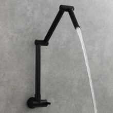(Black) Folding Kitchen Sink Faucet Rotating Extension Single Cold Tap Wall Mounted