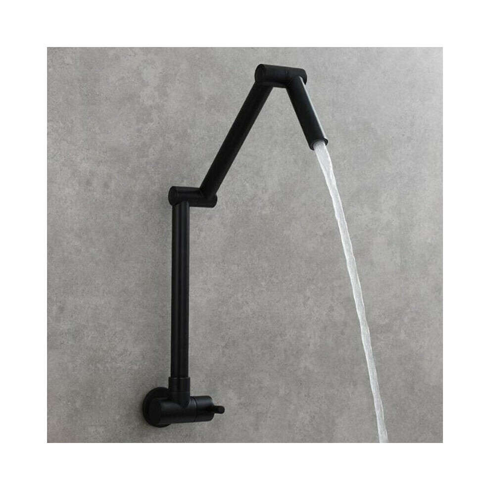 (Black) Folding Kitchen Sink Faucet Rotating Extension Single Cold Tap Wall Mounted