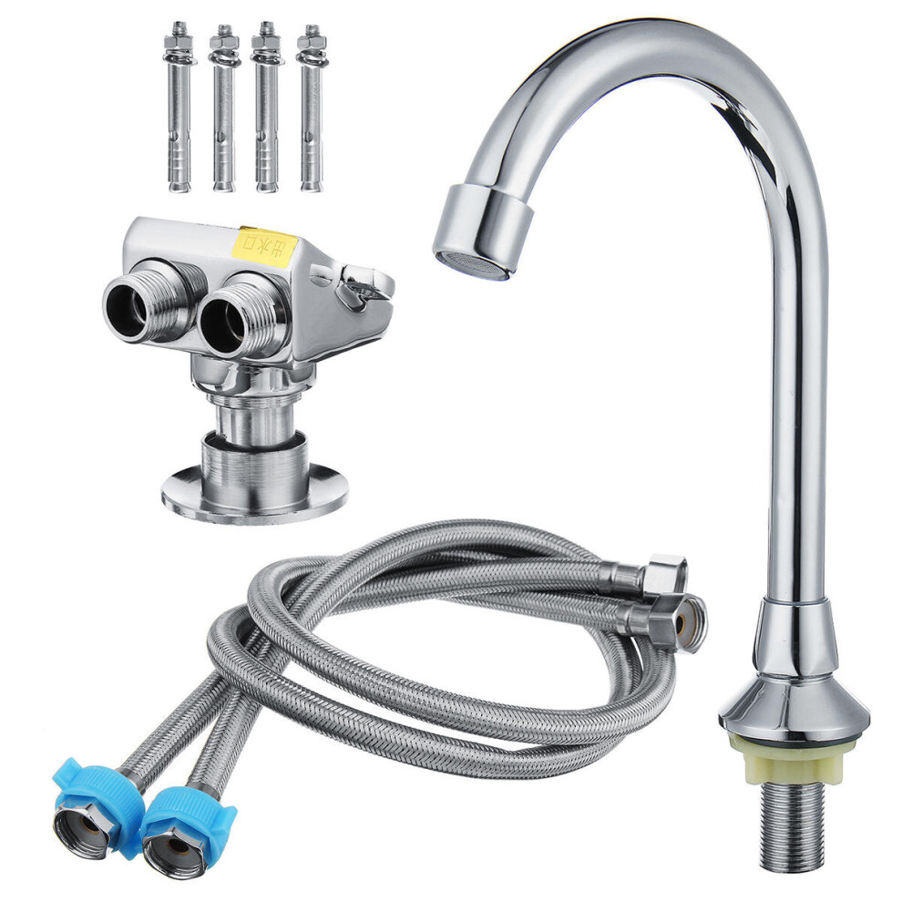 Foot Pedal Sink Faucet Copper Vertical Home Basin Tap With Switch + Water Outlet Pipe Connecting Hose 3654659014412