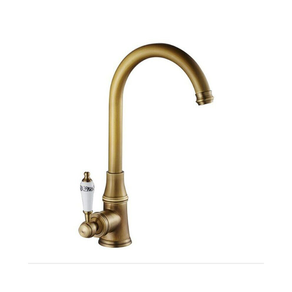 Retro Antique Brass Kitchen Sink Faucet Single Handle Rotation Spout Deck Cold and Hot Water Mixer Tap