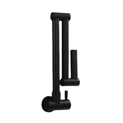(Black) Folding Kitchen Sink Faucet Rotating Extension Single Cold Tap Wall Mounted 1