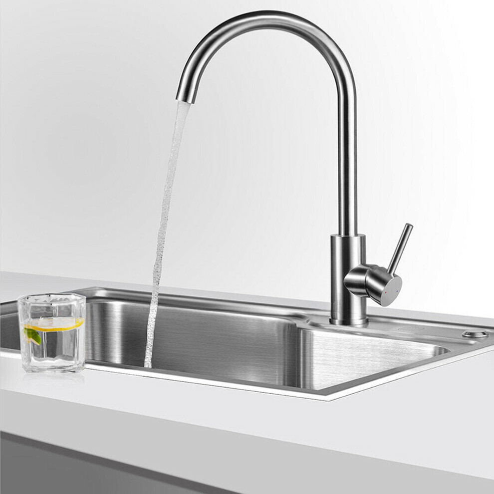 (elbow shape) Stainless Steel Kitchen Basin Sink Faucet Tap 360 Rotation Hot Cold Mixer Single Handle Deck Mount