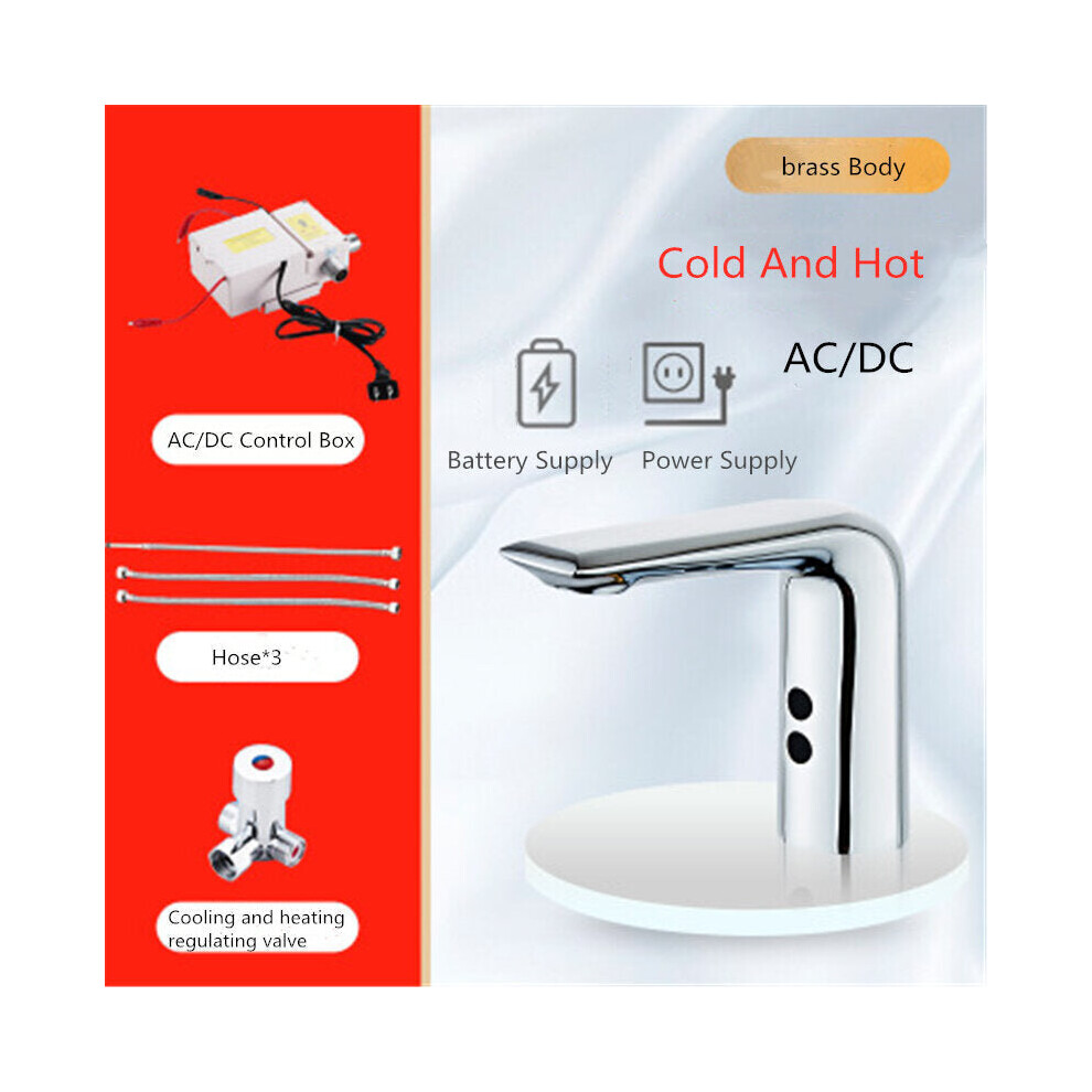 (AC & DC - Hot and Cold) Sensor Faucet Automatic Hand-Free Infrared Sensor Sink Faucet Hot Cold Mixer Bathroom Basin Tap Smart Inductive Tap