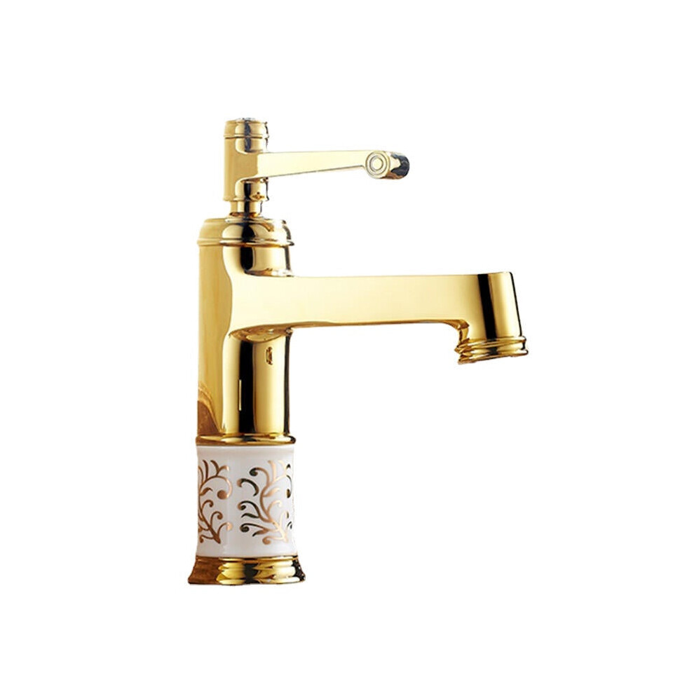 European Classic Golden Bathroom Basin Faucet Hot & Cold Water Mixer Tap Single Handle Copper Deck Mount