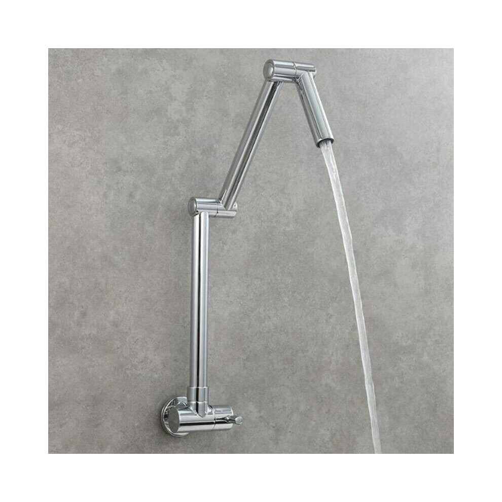 (Chrome) Folding Kitchen Sink Faucet Rotating Extension Single Cold Tap Wall Mounted 3654659124432