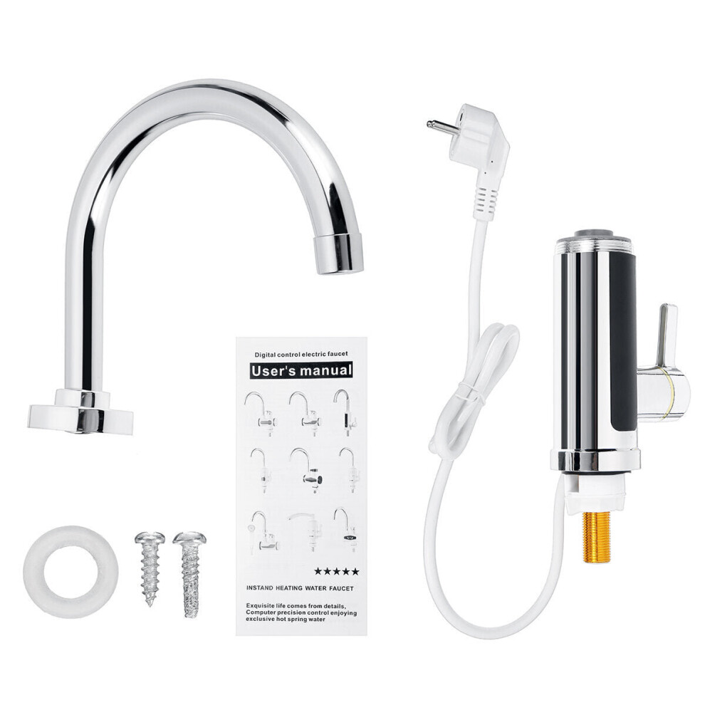 (Silver) 360 Electric Heater LED Faucet Tap Hot Water Bathroom Kitchen Fast