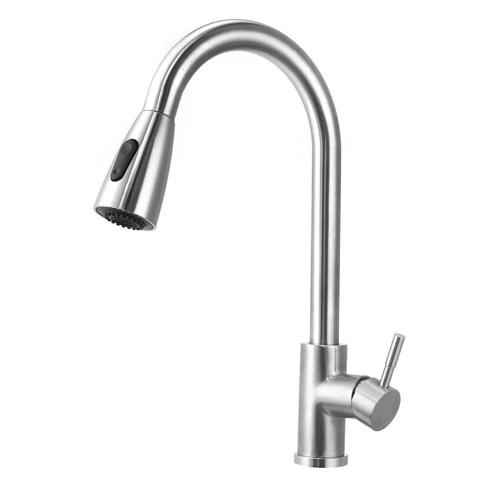 (Silver) Stainless Steel Kitchen Sink Faucet with Pull Out Sprayer High-Arc Single Handle