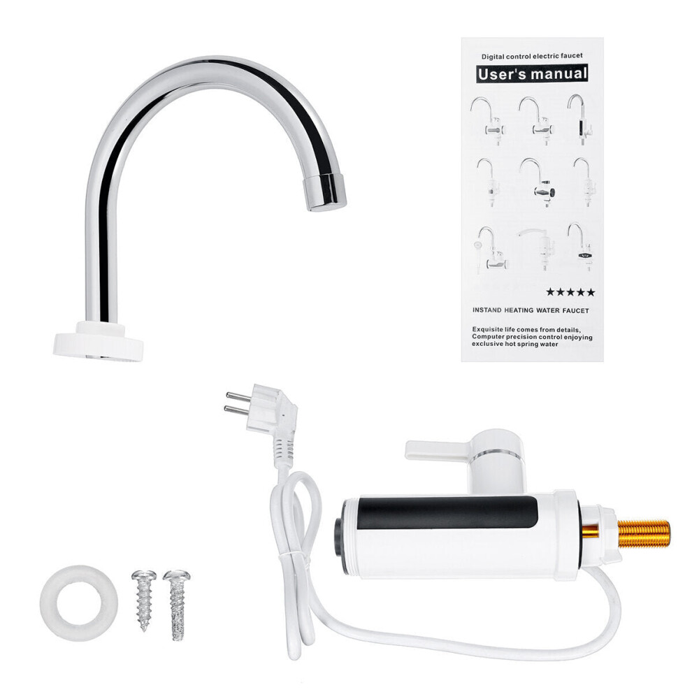 (White) 360 Electric Heater LED Faucet Tap Hot Water Bathroom Kitchen Fast
