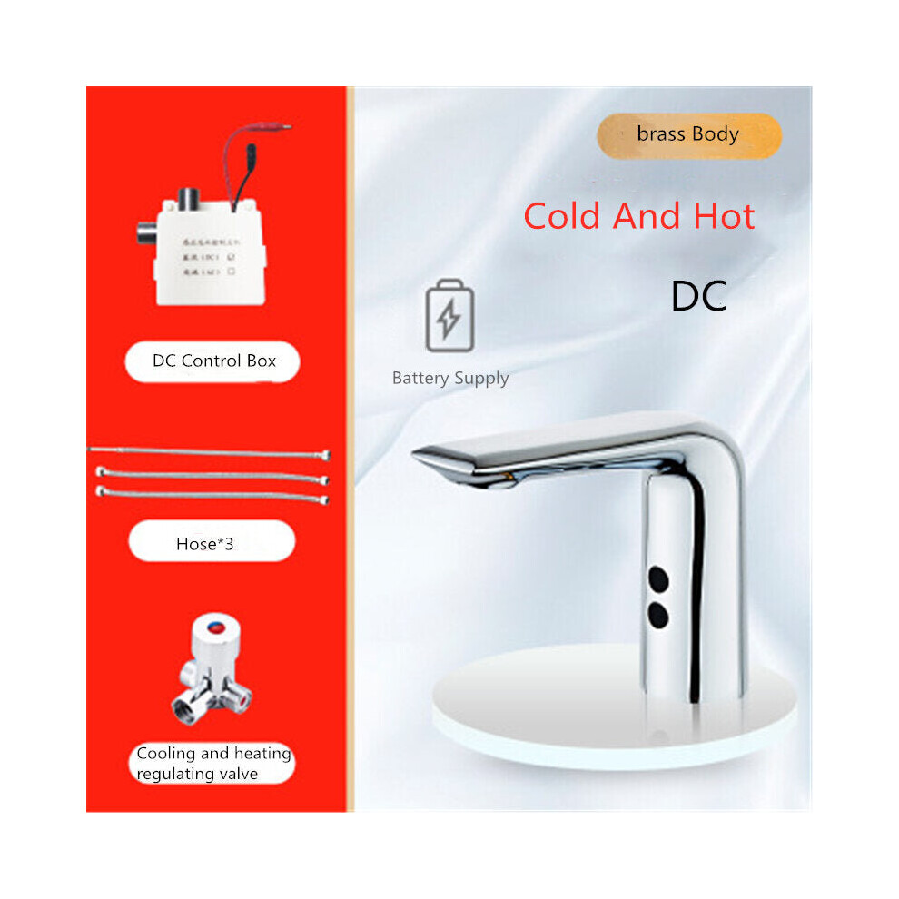 (DC Power - Hot and Cold) Sensor Faucet Automatic Hand-Free Infrared Sensor Sink Faucet Hot Cold Mixer Bathroom Basin Tap Smart Inductive Tap