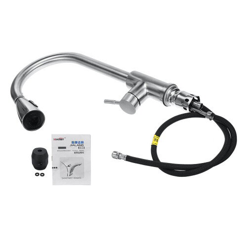 (Black) Stainless Steel Kitchen Sink Faucet with Pull Out Sprayer High-Arc Single Handle 1