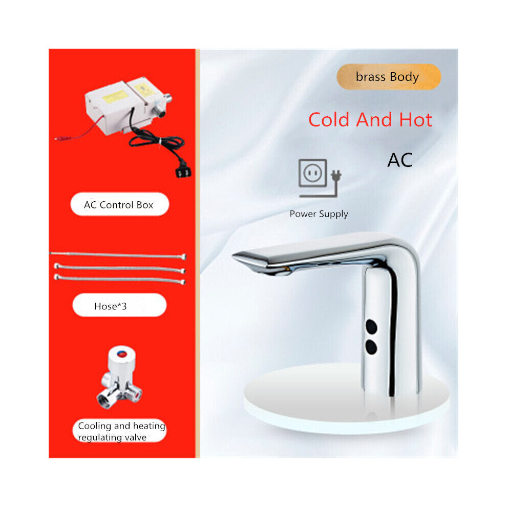 (AC Power - Hot and Cold) Sensor Faucet Automatic Hand-Free Infrared Sensor Sink Faucet Hot Cold Mixer Bathroom Basin Tap Smart Inductive Tap