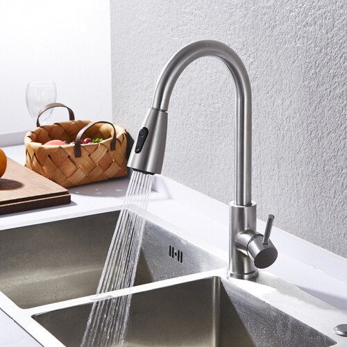 (Black) Stainless Steel Kitchen Sink Faucet with Pull Out Sprayer High-Arc Single Handle 2