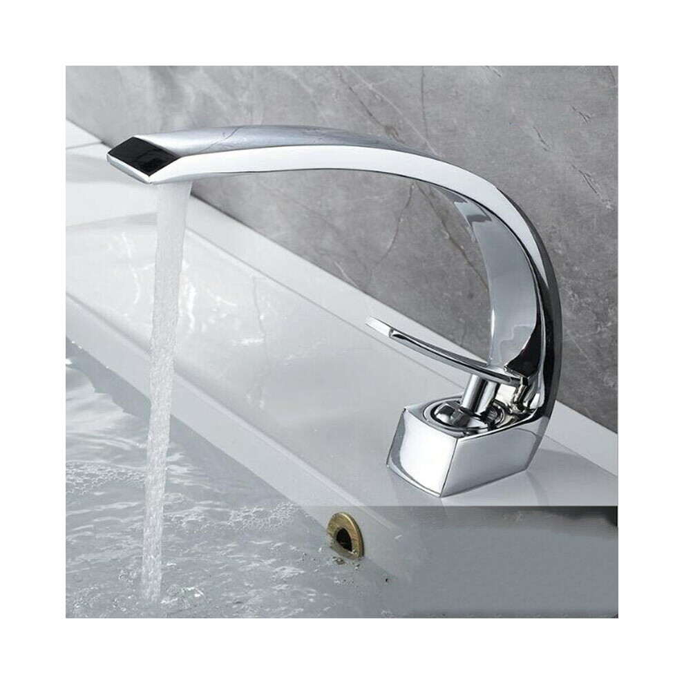 (Silver) Creative Simple Bathroom Basin Faucets Hot Cold Single Hole Copper Faucet Washbasin Tap for Kitchen Water