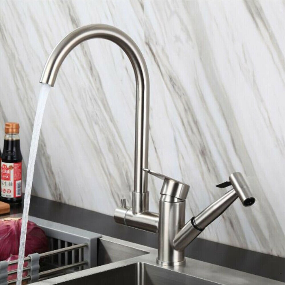 304 Stainless Steel Kitchen Sink Faucet Pull Out Sprayer Two-Function Tap 3654659443700