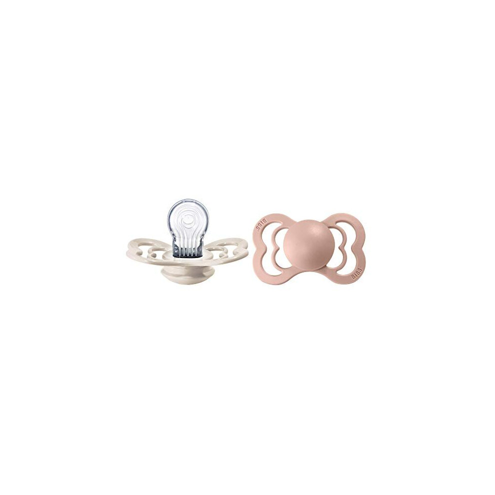 Supreme Soother 2 Pack, Symmetrical Nipple, Bpa Free, Silicone Dummy Pacifier, Size 2 (6-18 Months), /Blush Ivory Bibs
