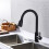 (Black) Stainless Steel Kitchen Sink Faucet with Pull Out Sprayer High-Arc Single Handle 4