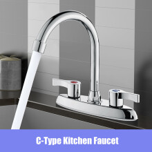 (C) Double Holes Handles Kitchen Faucet Hot Cold Basin Sink Mixer Water Tap