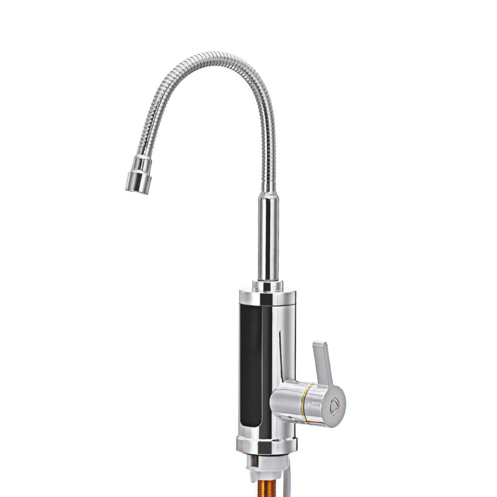 (Silver) 3Kw Instant Hot Water Tap Electric Faucet Heater Kitchen Temperature Display 3654659456489