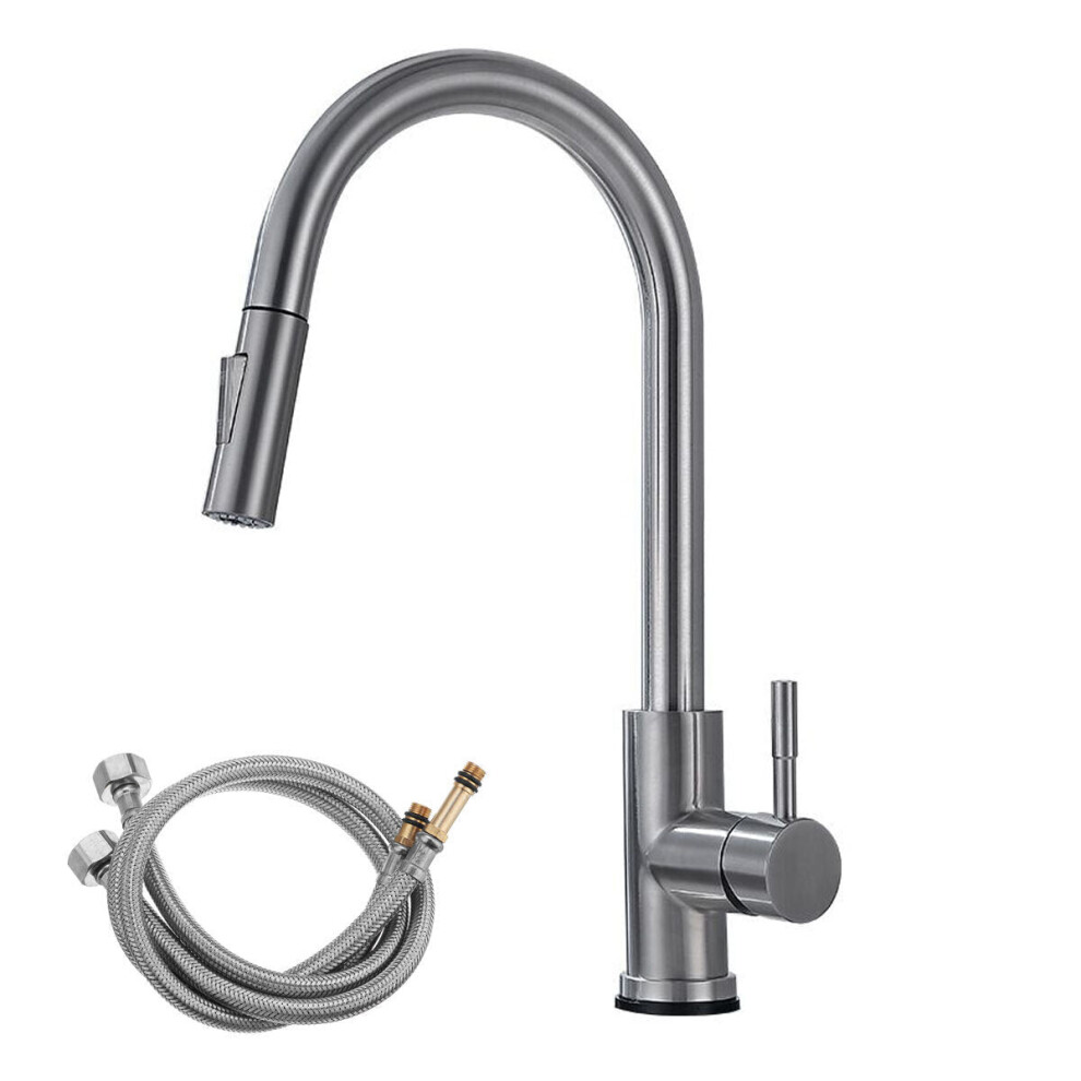304 Stretching Faucet Double Inlet Pipe Two Outlet Methods Thin Head Silver