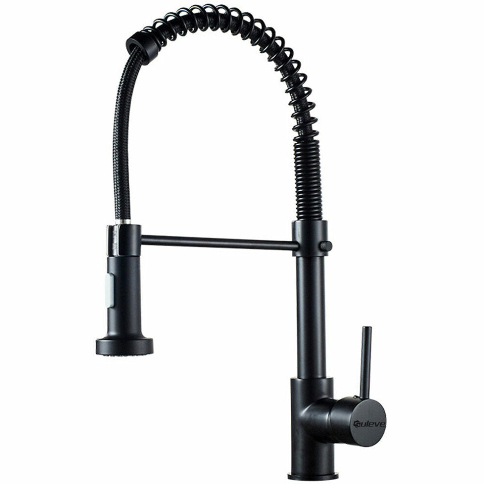 (Black) Pull Out Spring Spout Mixer Kitchen Faucet Single Lever Hot Cold Water Sink Tap Copper Alloy Crane