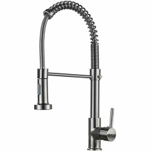 (Chrome Polished) Pull Out Spring Spout Mixer Kitchen Faucet Single Lever Hot Cold Water Sink Tap Copper Alloy Crane