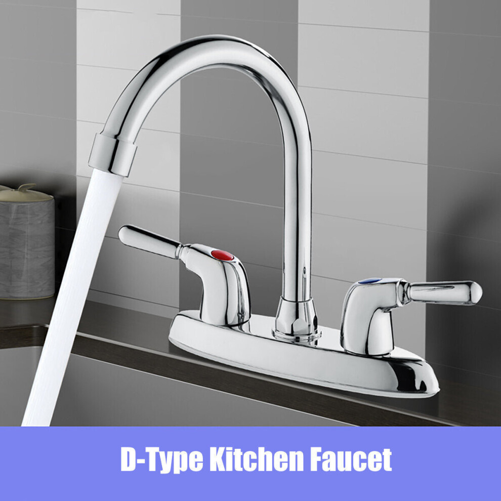 (D) Double Holes Handles Kitchen Faucet Hot Cold Basin Sink Mixer Water Tap