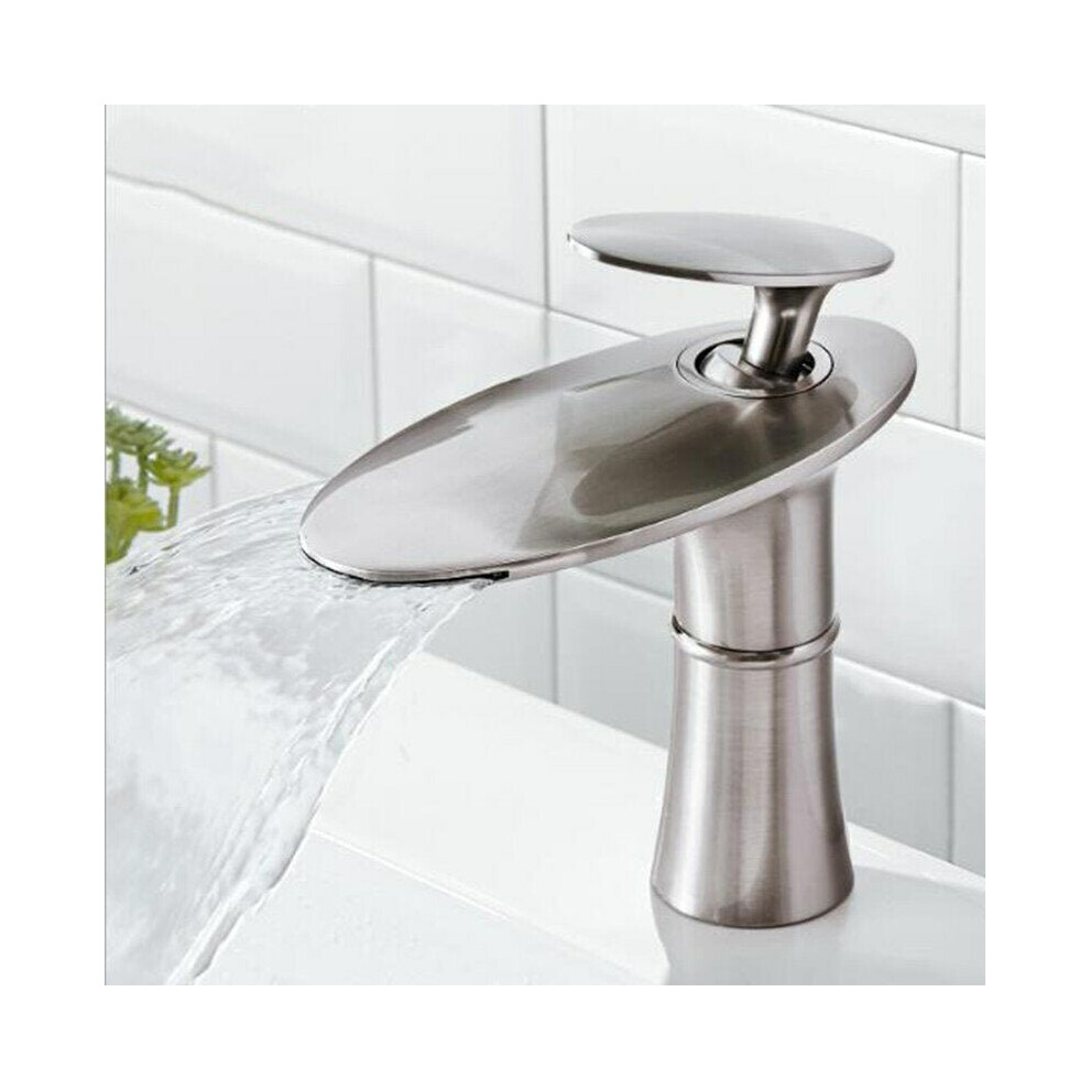 (Brushed, Short Type) Waterfall Faucet Bathroom Basin Hot Cold Water Mixer Tap Brass Sink