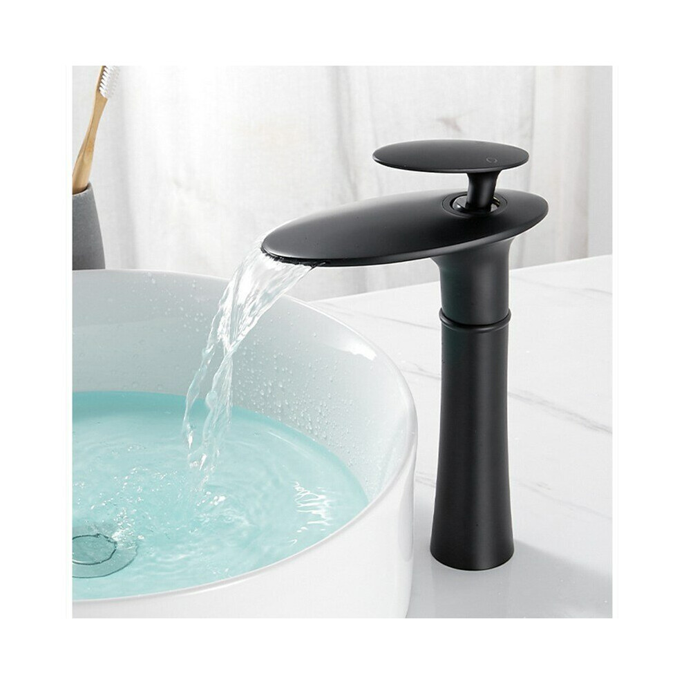 (Black, Tall Type) Waterfall Faucet Bathroom Basin Hot Cold Water Mixer Tap Brass Sink