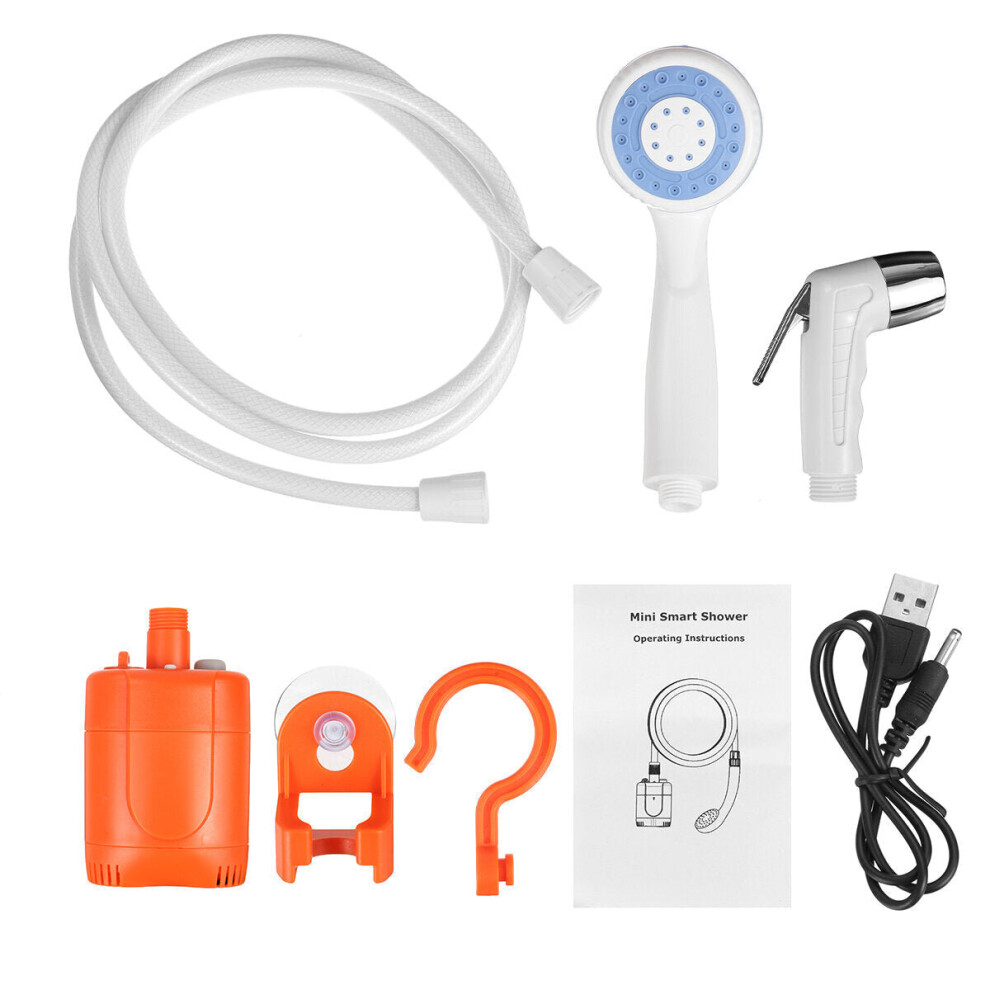 (white+Orange) Portable Camping Shower Pump Handheld Outdoor Head Hiking