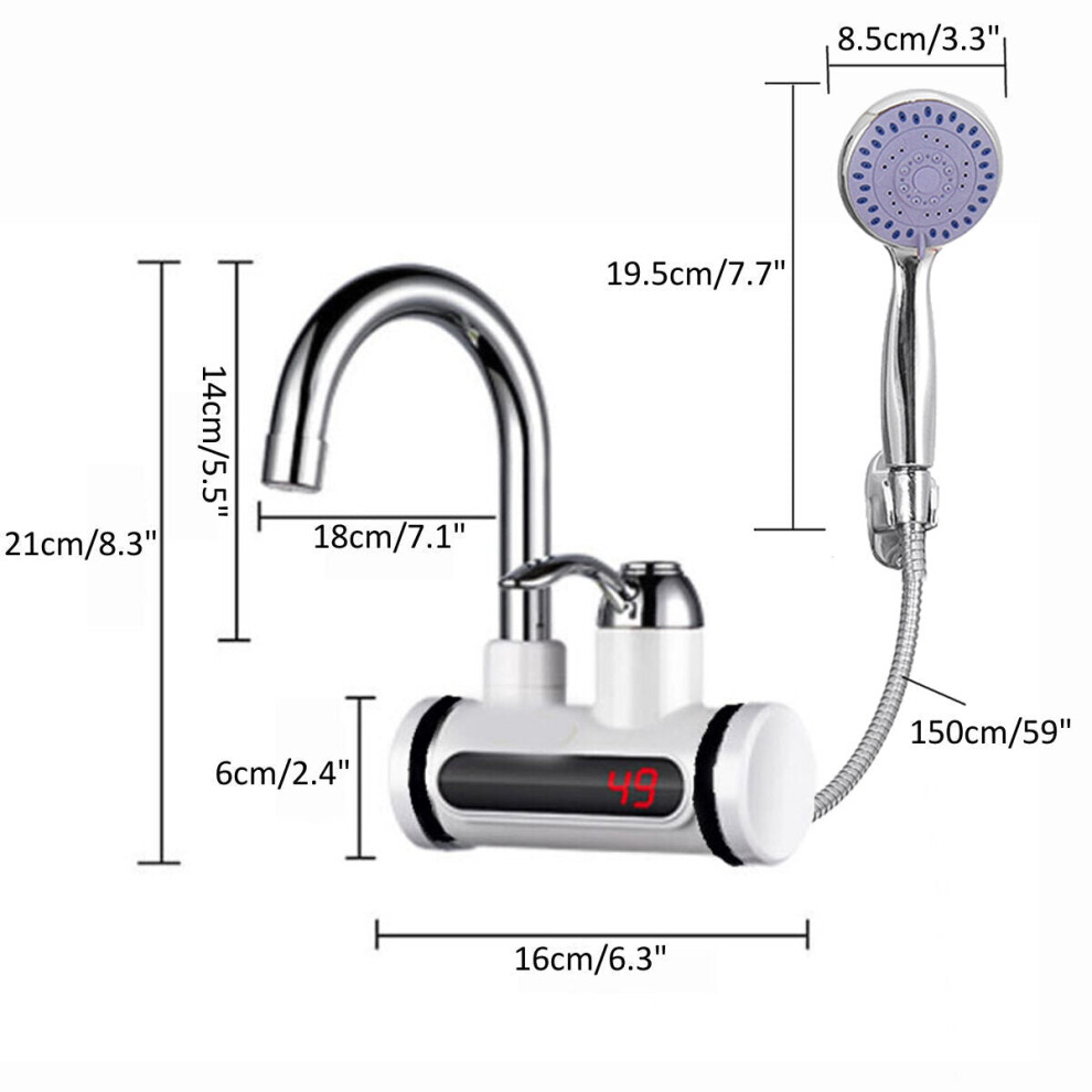 (Side Water inlet) 3000W 360 Electric Faucet Tap Instant Hot Water Heater Home Bathroom Kitchen EU Plug