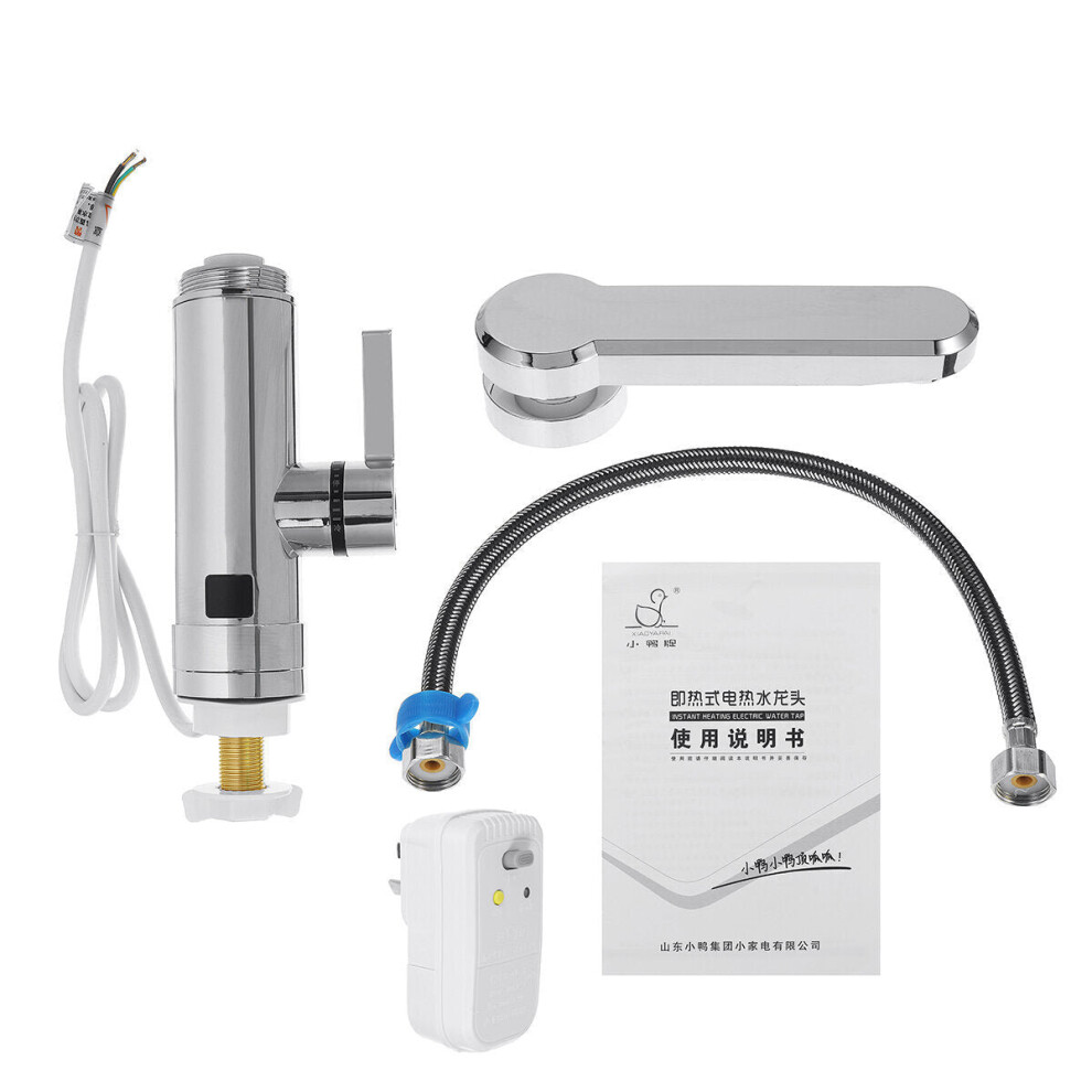 (Silver) 3300W 3S Fast Faucet Heater 360 Degree Rotation Electric Tap Instant Hot Water 3654659280350