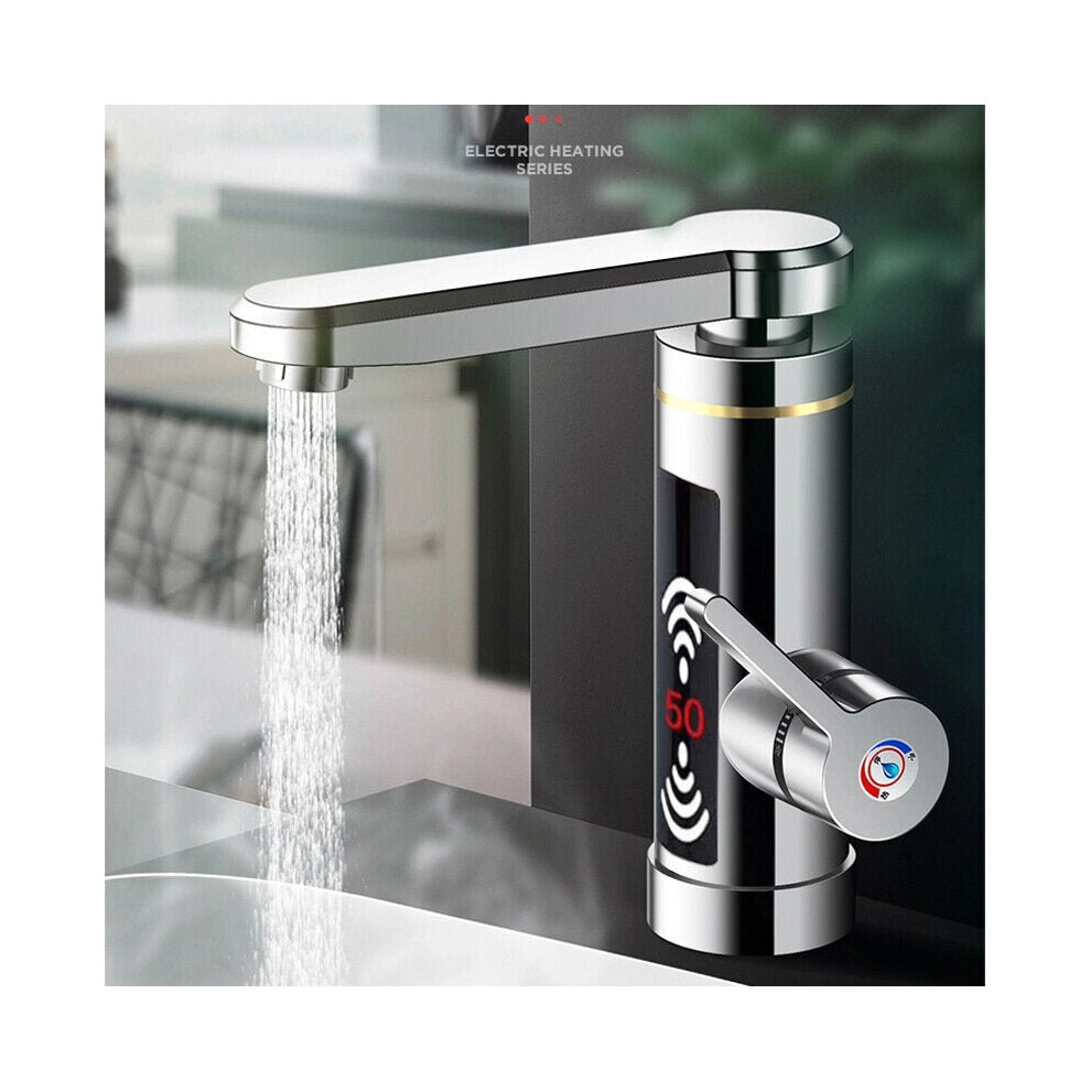 (White) 3000W Electric Faucet Heater Water Instant Heating Home Bathroom Kitchen Hot & Cold Mixer Tap LED Display EU Plug