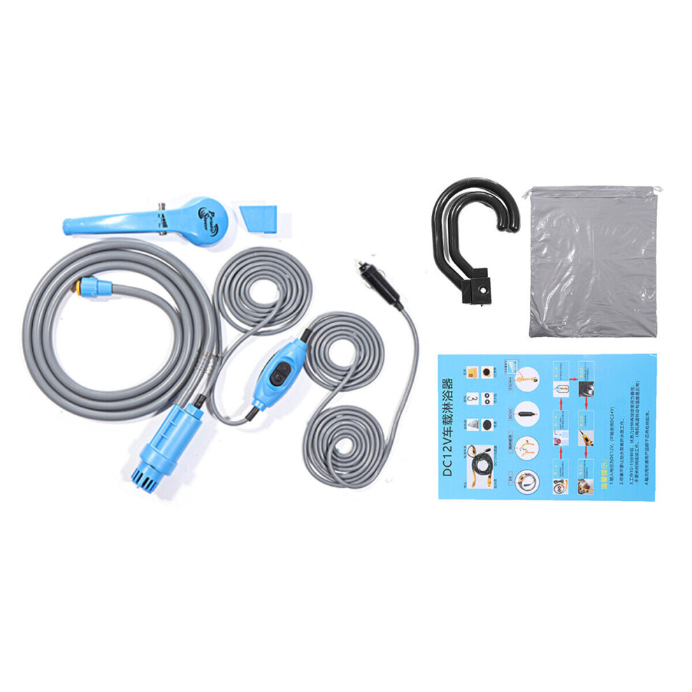 (Blue) Portable 12V Car Water Shower Pump Set For Travel Trip Camp RV Caravan Boat Kit