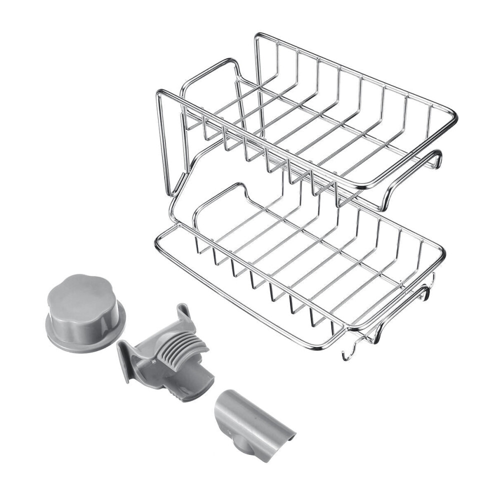 2 Layers Drain Rack Kitchen Sink Faucet Sponge Soap Cloth Storage Drying Holder 3654659415875