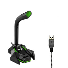 (USB Game Microphone(Green)) Multifunctional USB 3.5mm LED Wired Omnidirectionnel Game Microphone with Dual Mics HD Smart Sound Card for Computer Laptop