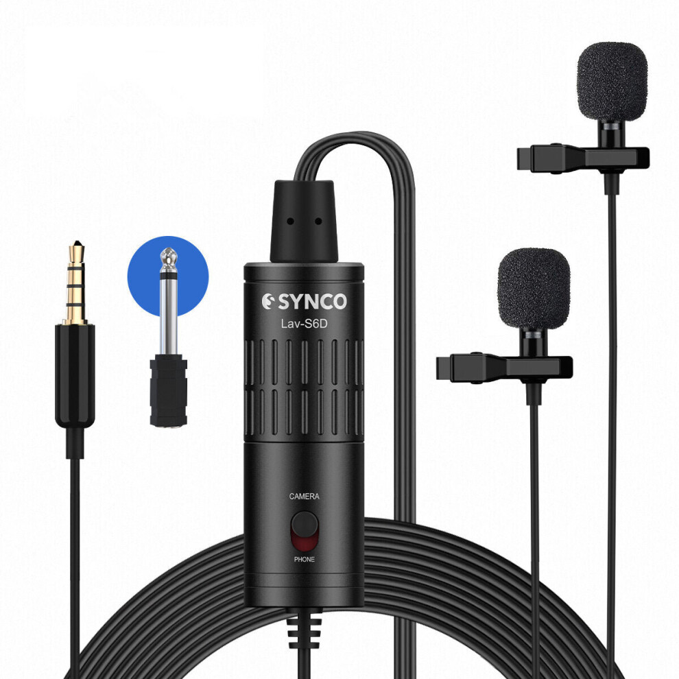 Dual Head Condenser Lavalier Omnidirectional Microphone 6M Long Cable Lapel Mic For Smartphone Camera Tablet Recording 6112212034187