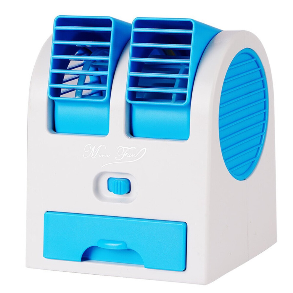 (Blue) USB Mini Portable Desktop Air Conditioner Small Fan Cooling Humidifier Cooler