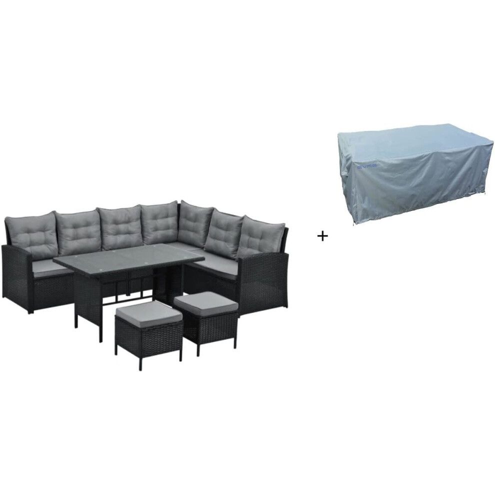 Evre (, With Cover) Monroe 8 Seater Garden Rattan Furniture Set Black