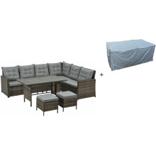 (Brown, With Cover) EVRE Monroe 8 Seater Garden Rattan Furniture set