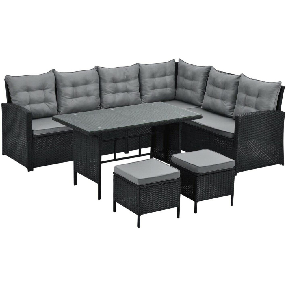 Evre (, Without Cover) Monroe 8 Seater Garden Rattan Furniture Set Black