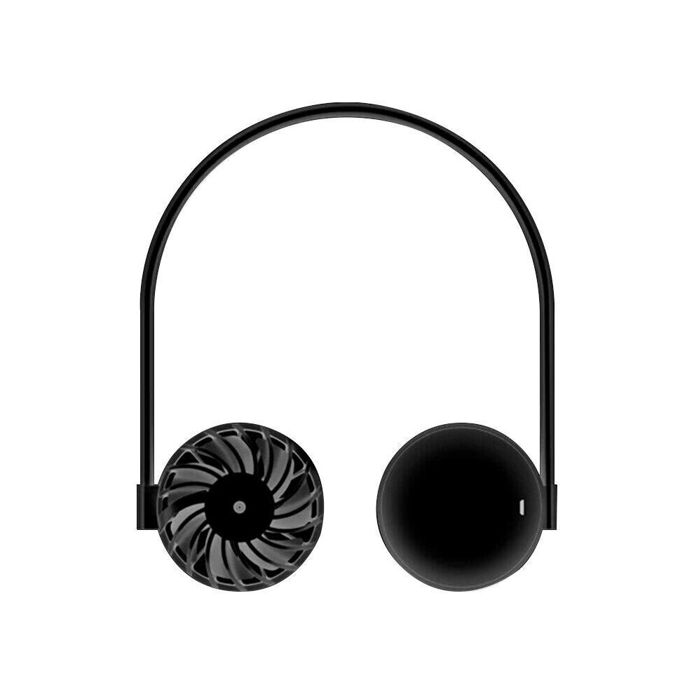 (Black) USB Portable Hanging Neck Fan 360 Rotatio Three Speed Adjustable Large Battery Capacity Silent Operation Lighting Mode Hands Free