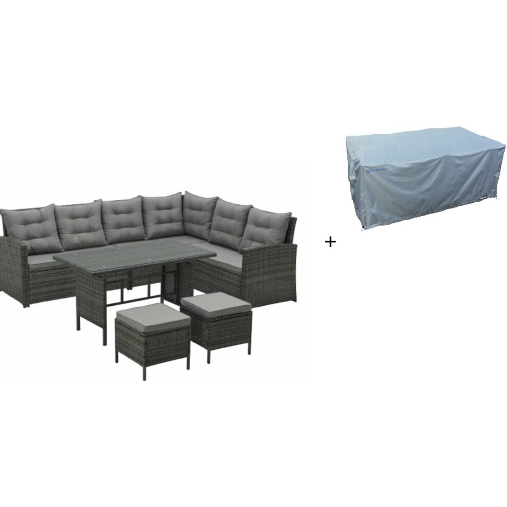 (Grey, With Cover) EVRE Monroe 8 Seater Garden Rattan Furniture set