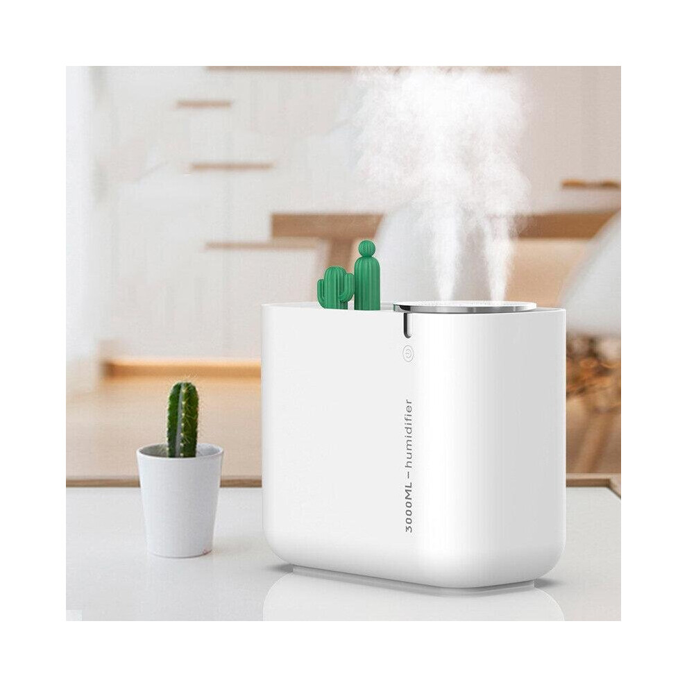 (White) Double Nozzle USB Air Ultrasonic Humidifier 900ml Water Capacity Cool Mist Maker Fogger with Colorful Nightlight