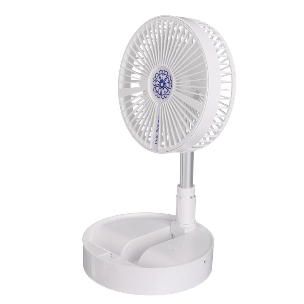 (White) Electric Usb Fan 4 Speeds Foldable Desk Fan Rechargeable Table Fan Stretchable Floor Fan