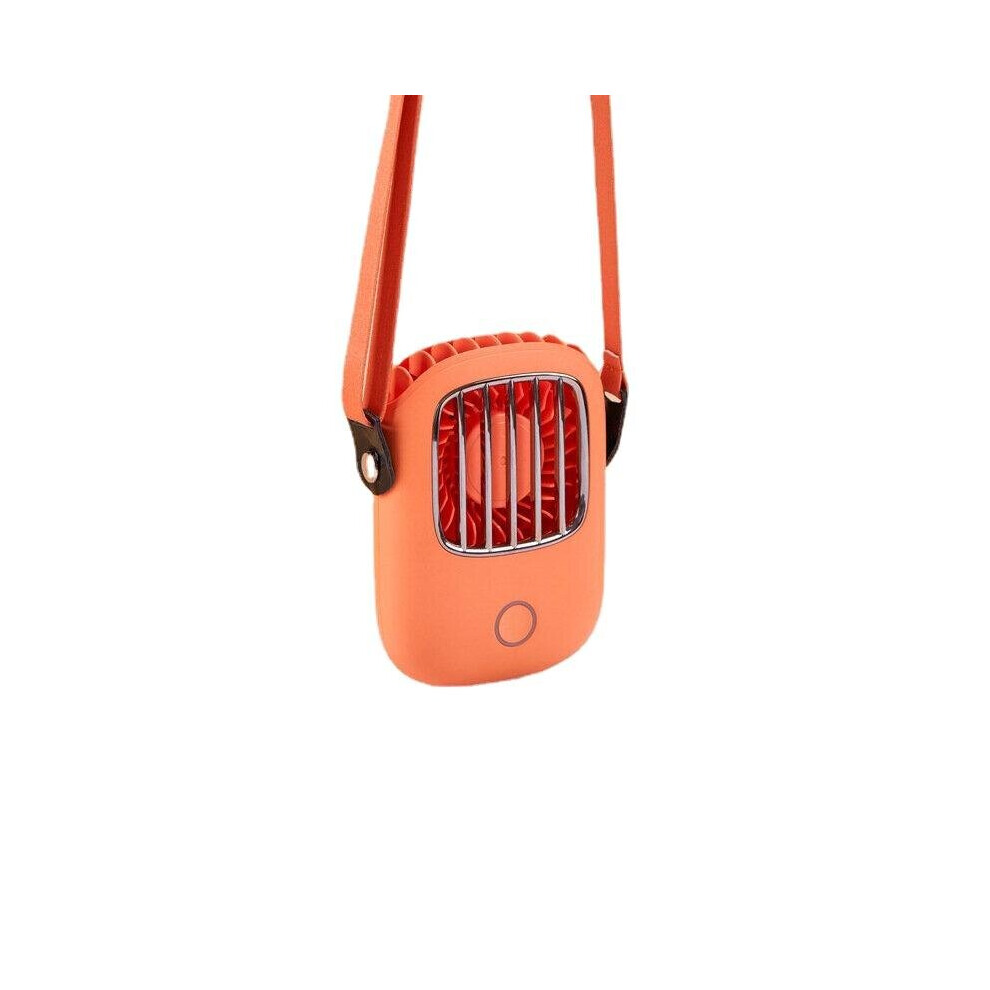 (Orange) Handheld Hanging Neck Mini Fan Portable USB Charging Desktop Fan Three Gears Low Noise 1800mAh Battery Capacity